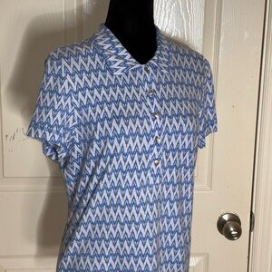 Tory Burch Women's Shirt X Large White & Blue Cotton Poly Polo​